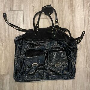 TUFI DUEK  black patent leather and gold hardware satchel bag from Brazi